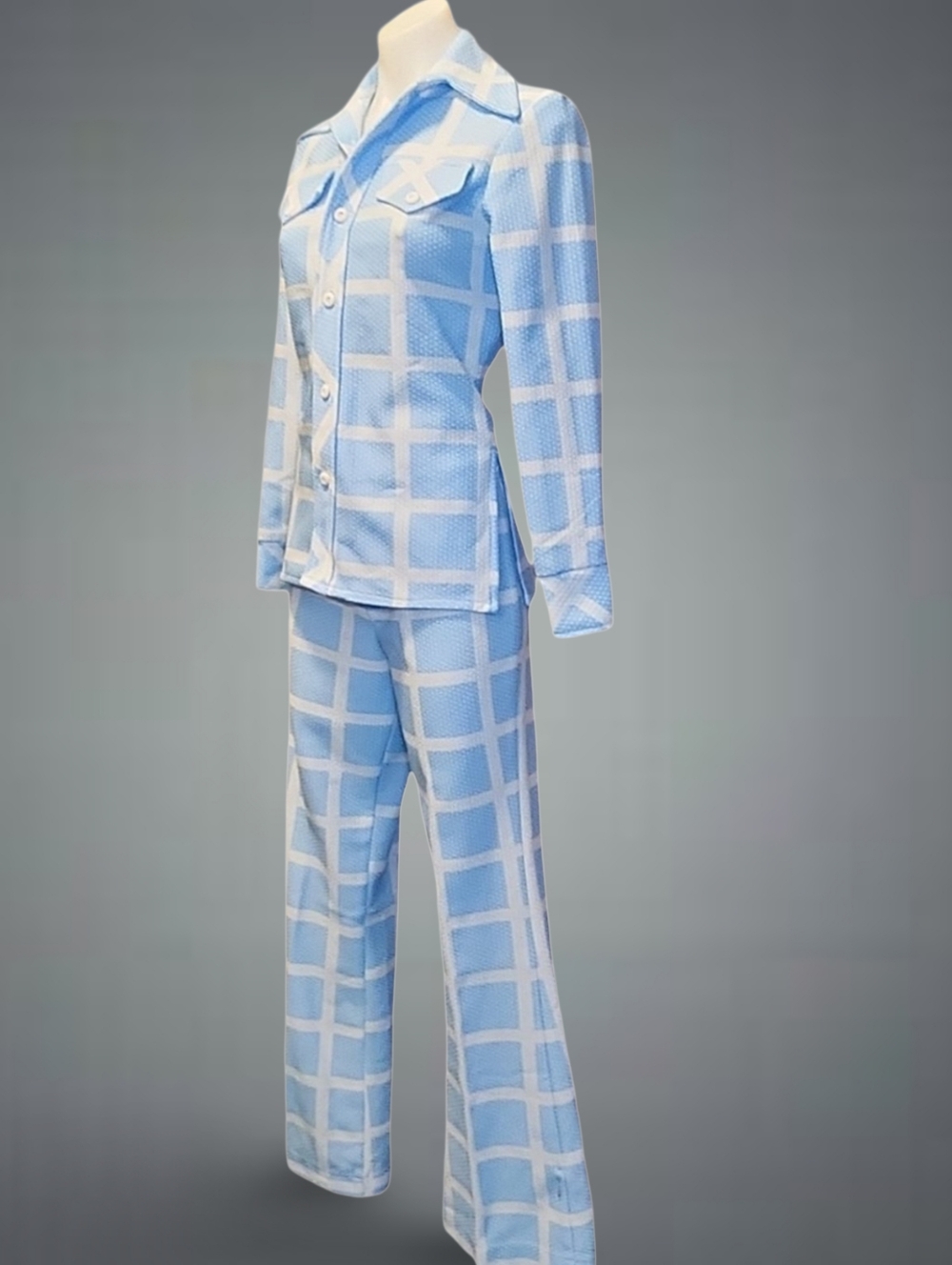 ILGWU 1970s Leisure Suit Blue White 100% Poly Vintage Original Collector's - Picture 2 of 11